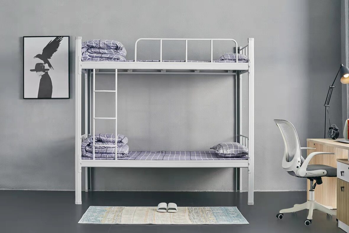 SINGLE BUNK BED - SILVER WHITE - SQUARED METAL