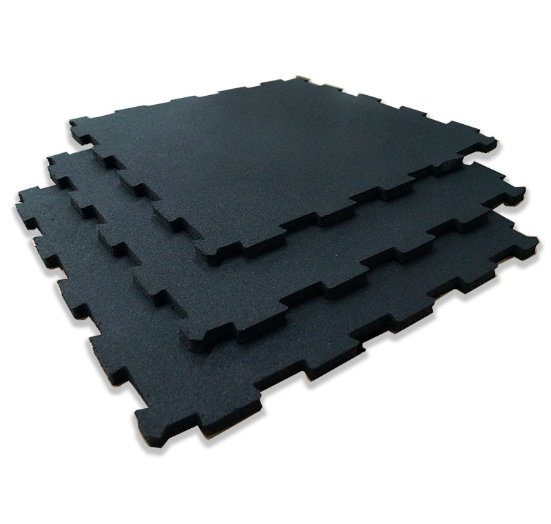 48cm X 48cm X 15mm INTERLOCKING GYM RUBBER **FACTORY SECONDS** TILES-BLACK-$4.88 EACH