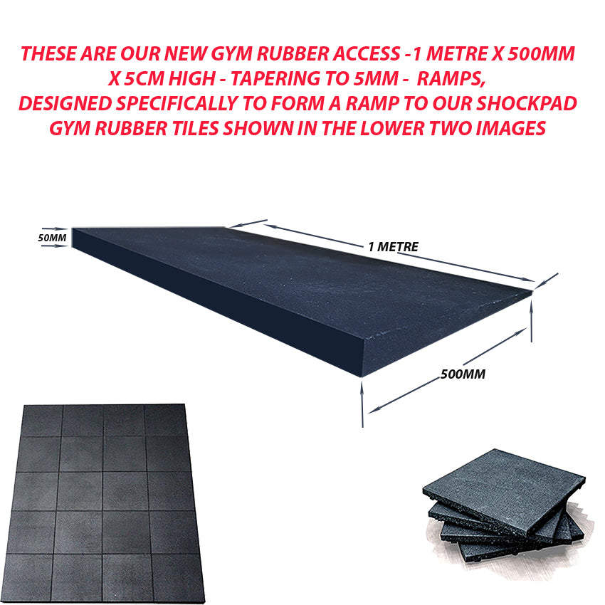 Gym Rubber Access Ramps-1m x 50cm x 5cm high - tapering to 5mm