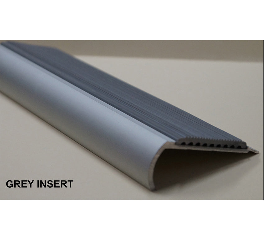 ANODISED ALUMINIUM BULLNOSE STAIR NOSING - 50mm GREY BLACK RED YELLOW RUBBER INSERT 3.66M LENGTH