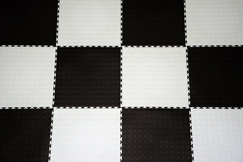 PVC Interlocking Tiles - Black & White Checker - Coin Dot