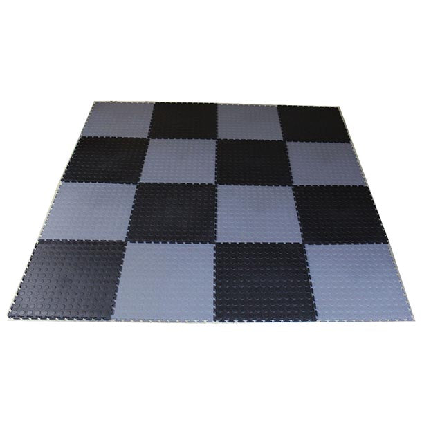PVC Interlocking Tiles - Black & Grey Checker - Coin Dot