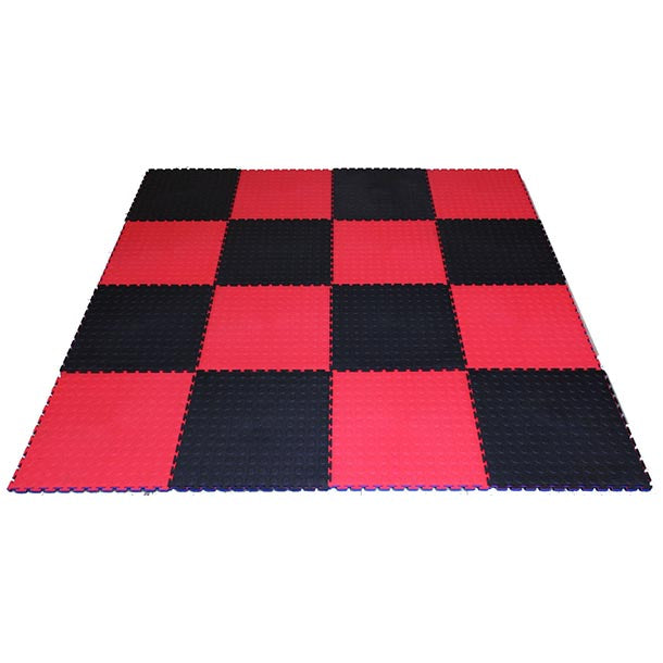 PVC Interlocking Tiles - Black & Red Checker - Coin Dot