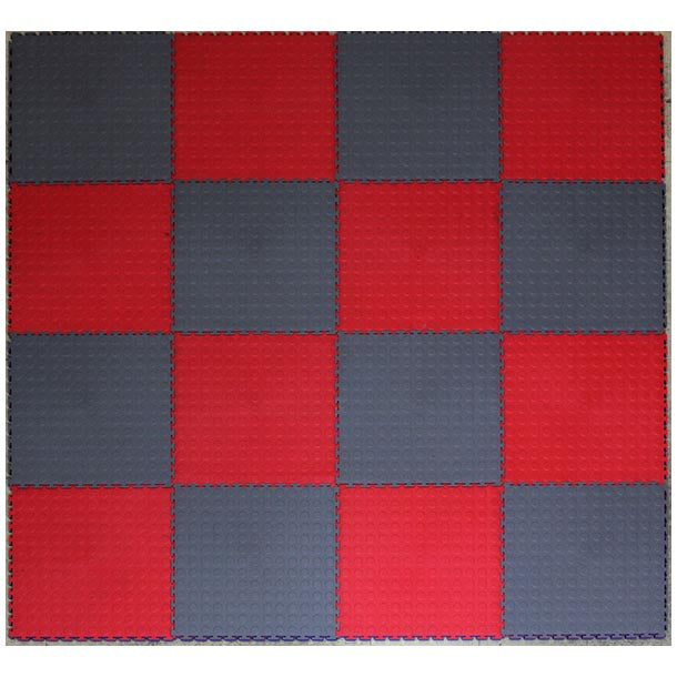 PVC Interlocking Tiles - Red & Grey Checker - Coin Dot