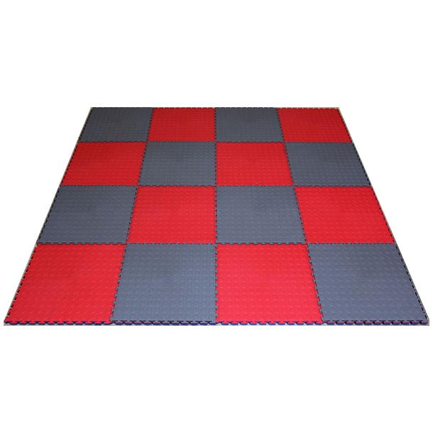 PVC Interlocking Tiles - Red & Grey Checker - Coin Dot