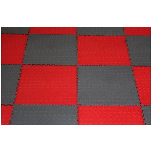PVC Interlocking Tiles - Red & Grey Checker - Coin Dot