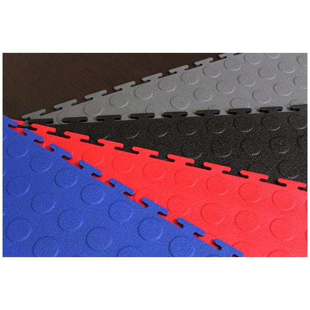 PVC Interlocking Tiles - Red & Grey Checker - Coin Dot