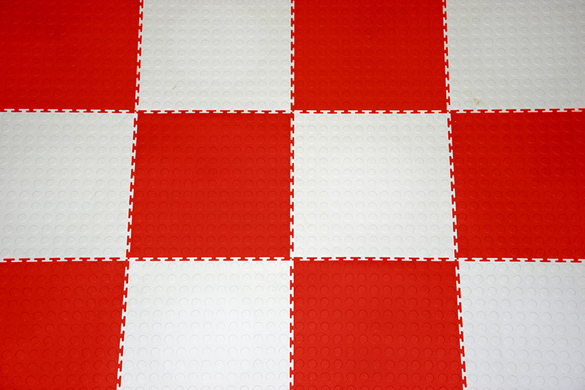 PVC Interlocking Tiles - Red & White Checker - Coin Dot