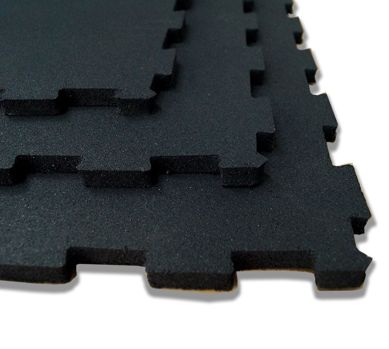 48cm X 48cm X 15mm INTERLOCKING GYM RUBBER **FACTORY SECONDS** TILES-BLACK-$4.88 EACH