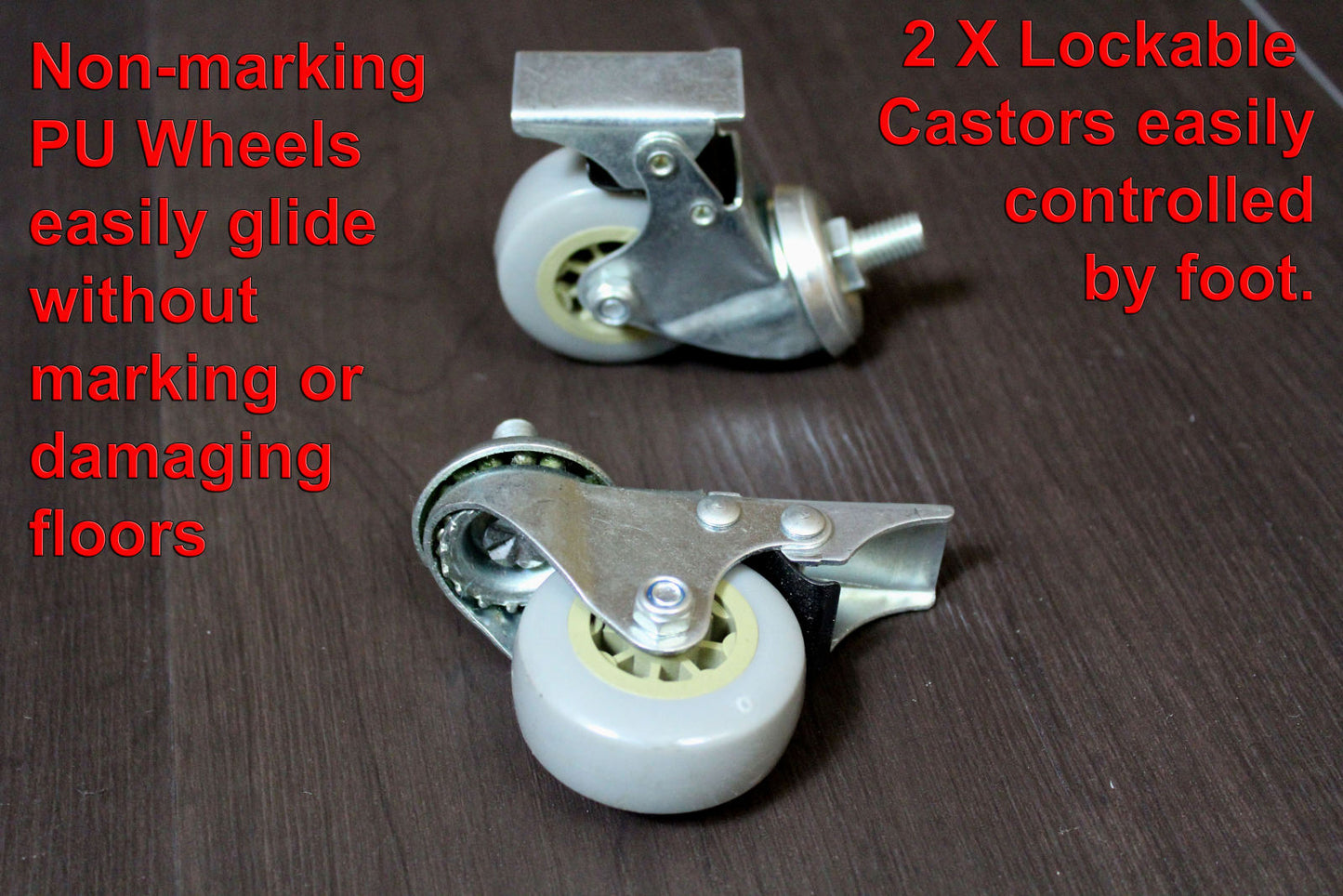 SET OF 4 PU CASTORS 5cm - 2 with FOOT BRAKE