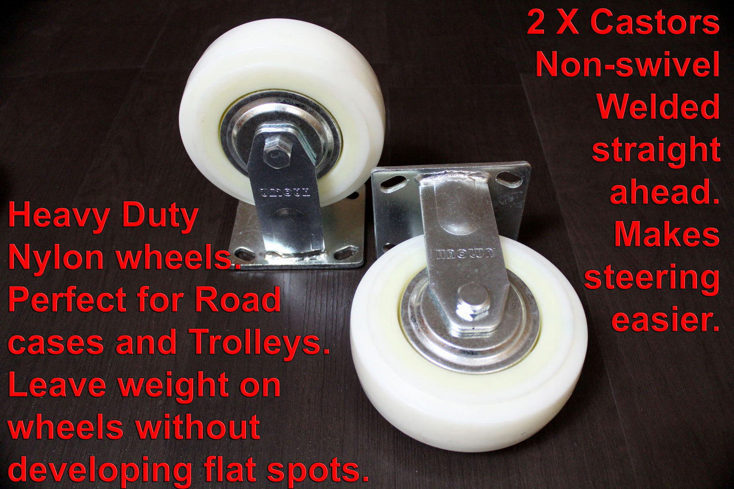 SET OF 4 HEAVY DUTY NYLON CASTORS 15cm - 2 with FOOT BRAKE