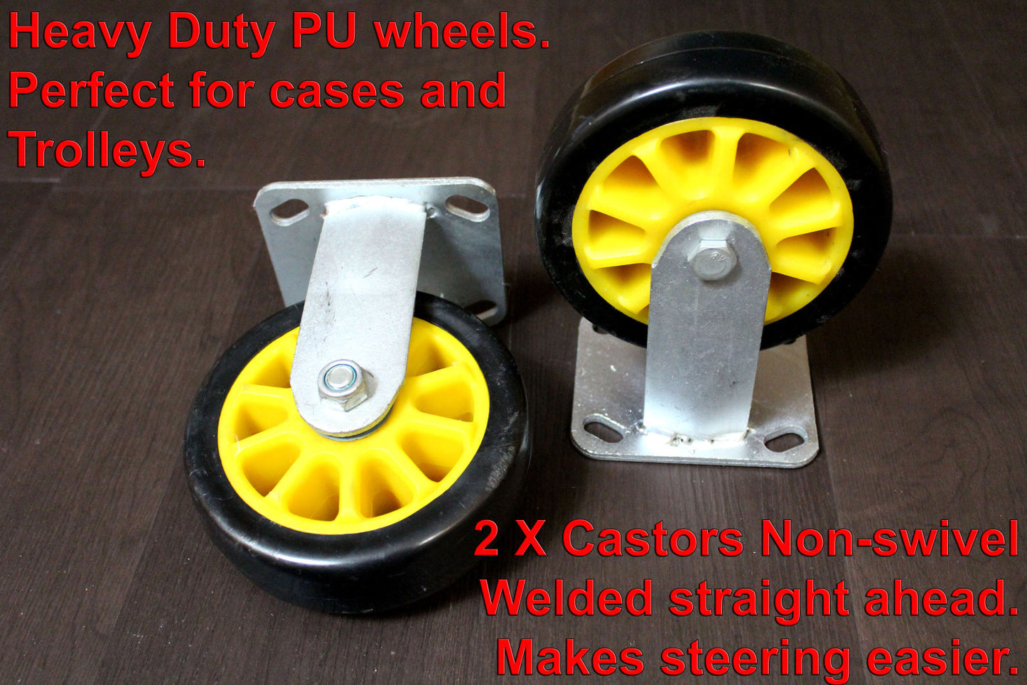 SET OF 4 HEAVY DUTY PU CASTORS 15cm - 2 with FOOT BRAKE