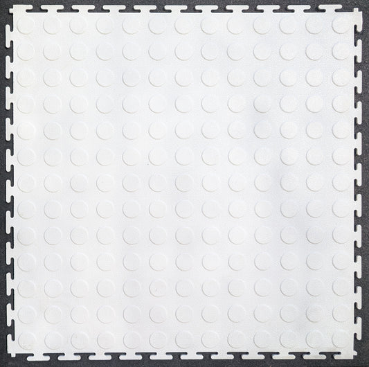 PVC COIN DOT INTERLOCKING 45.7cm x 45.7cm TILES - WHITE. CLEARANCE!