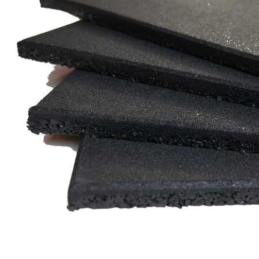 50cm x 50cm x 15mm Gym Rubber Tiles - Pure Black
