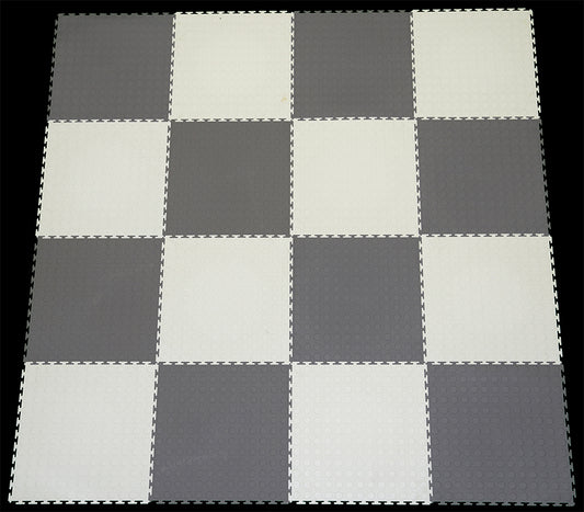 PVC Interlocking Tiles -Grey & White Checker - Coin Dot
