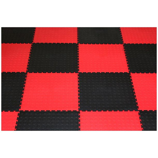 PVC Interlocking Tiles - Black & Red Checker - Coin Dot