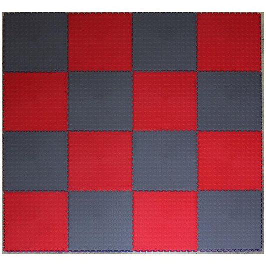 PVC Interlocking Tiles - Red & Grey Checker - Coin Dot