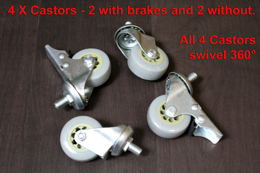 SET OF 4 PU CASTORS 5cm - 2 with FOOT BRAKE