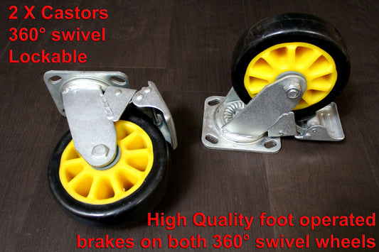 SET OF 4 HEAVY DUTY PU CASTORS 15cm - 2 with FOOT BRAKE