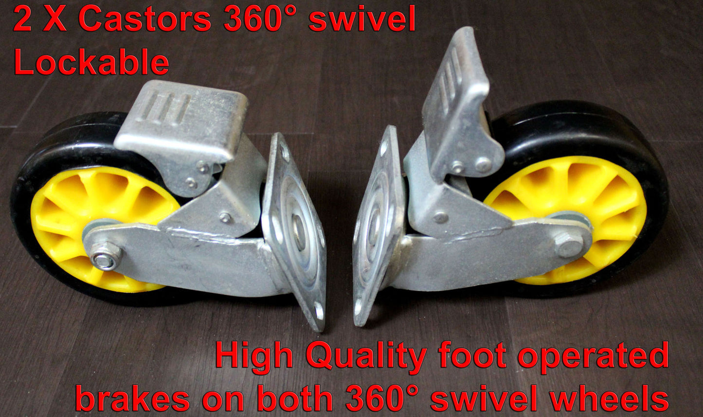SET OF 4 HEAVY DUTY PU CASTORS 15cm - 2 with FOOT BRAKE